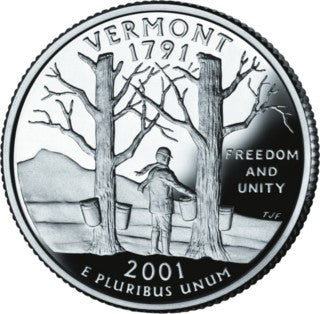 (321) Estados Unidos de América. 2001(P). Quarter Dollar (SC) Vermont