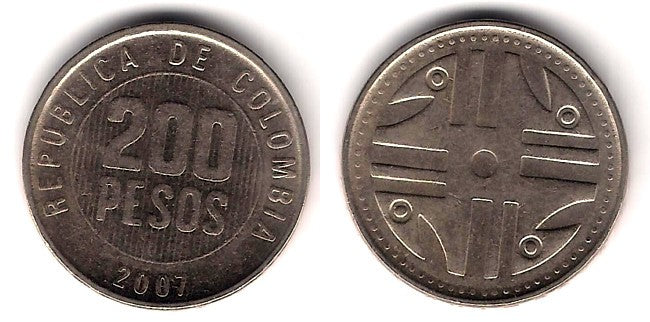 (287) Colombia. 2007. 200 Pesos (MBC)