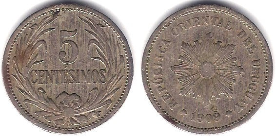 (21) Uruguay. 1909. 5 Centesimos (MBC-)