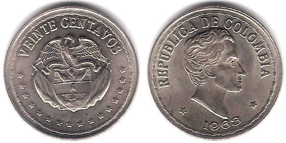 (215.2) Colombia. 1963. 20 Centavos (SC)