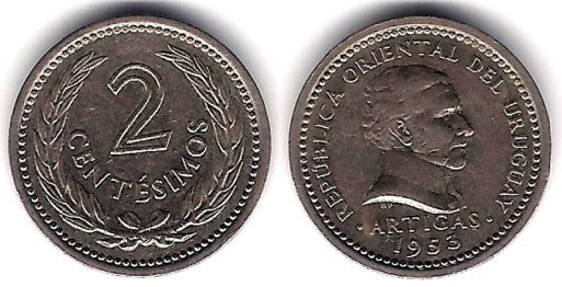 (33) Uruguay. 1953. 2 Centesimios (MBC)