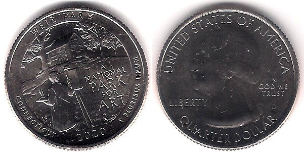 Estados Unidos de América. 2020(D). Quarter Dollar (SC) Weir Farm