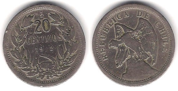 (167.1) Chile. 1922. 20 Centavos (BC)