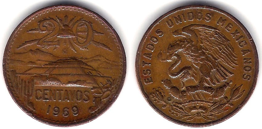 (440) Estados Unidos Mexicanos. 1969. 20 Centavos (BC+)