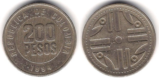 (287) Colombia. 1994. 200 Pesos (BC+)