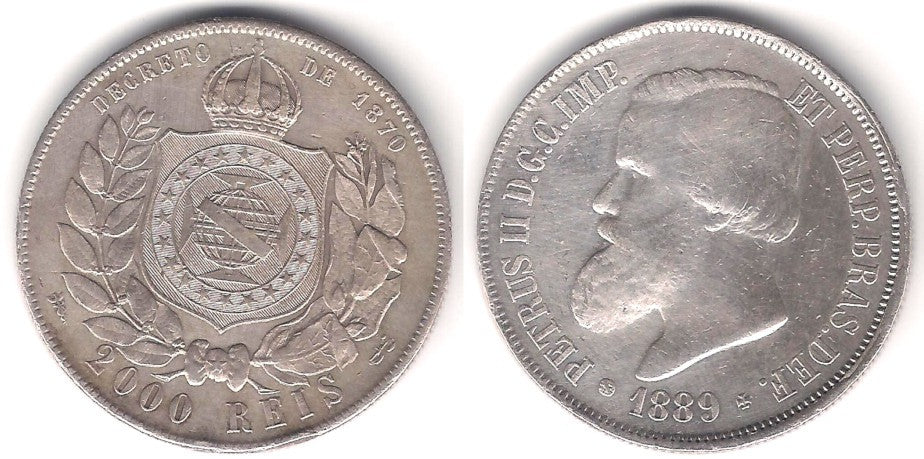 (485) Brasil. 1889. 2000 Reis (MBC) (Plata)