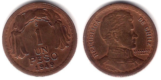 (179) Chile. 1949. 1 Peso (MBC+)