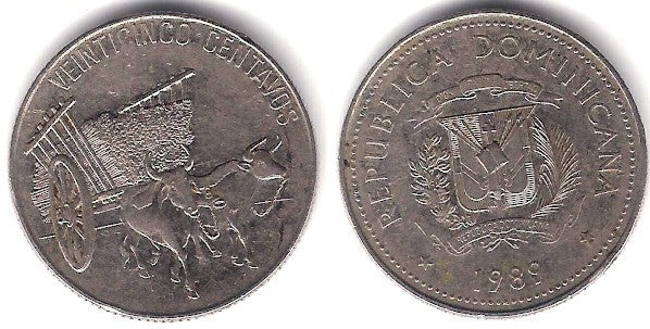 (71.1) República Dominicana. 1989. 25 Centavos (BC)