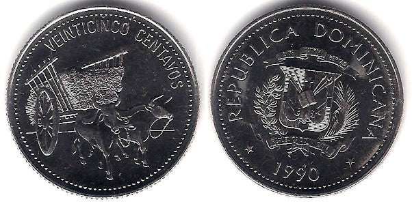 (71.2) República Dominicana. 1990. 25 Centavos (SC)