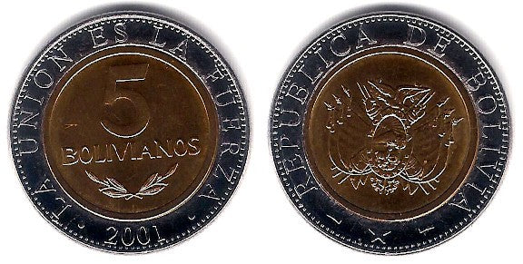 (212) Bolivia. 2001. 5 Bolivianos (SC)