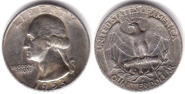 (164) Estados Unidos de América. 1953(D). Quarter Dollar (MBC) (Plata)