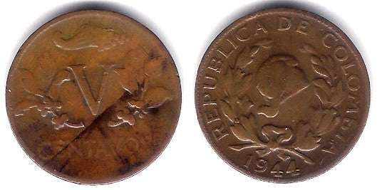 (206) Colombia. 1944. 5 Centavos (MBC)