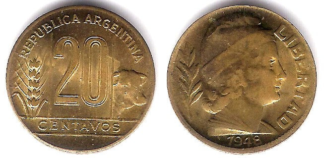 (42) Argentina. 1948. 20 Centavos (MBC/MBC+)