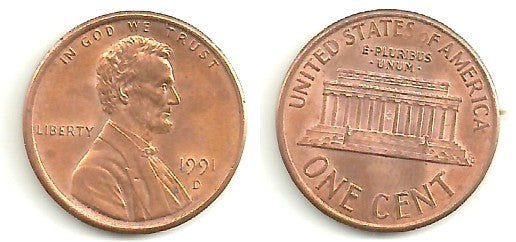 (201) Estados Unidos de América. 1991(D). 1 Cent (MBC)