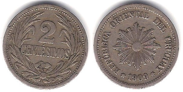 (20) Uruguay. 1909. 2 Centesimos (BC+)