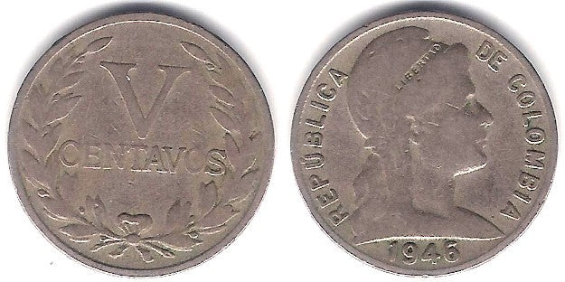 (199) Colombia. 1946. 5 Centavos (MBC-)
