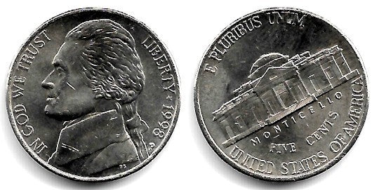 (A192) Estados Unidos de América. 1998(P). 5 Cents (EBC)