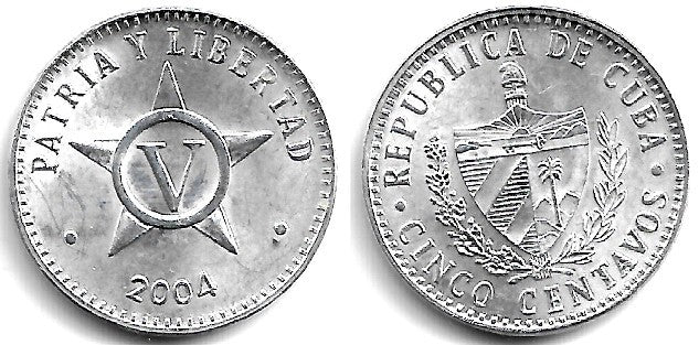 (34) Cuba. 2004. 5 Centavos (SC)