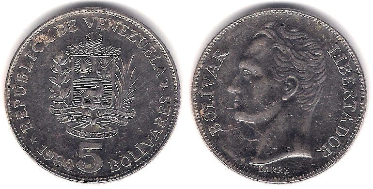 (Y53a.2) Venezuela. 1990. 5 Bolivares (EBC)