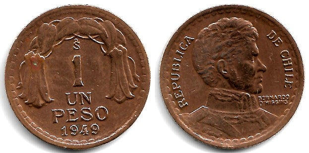 (179) Chile. 1949. 1 Peso (BC+/BC)