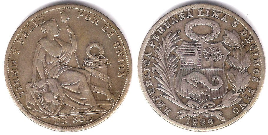 (218.1) Perú. 1926. 1 Sol (MBC-) (Plata)