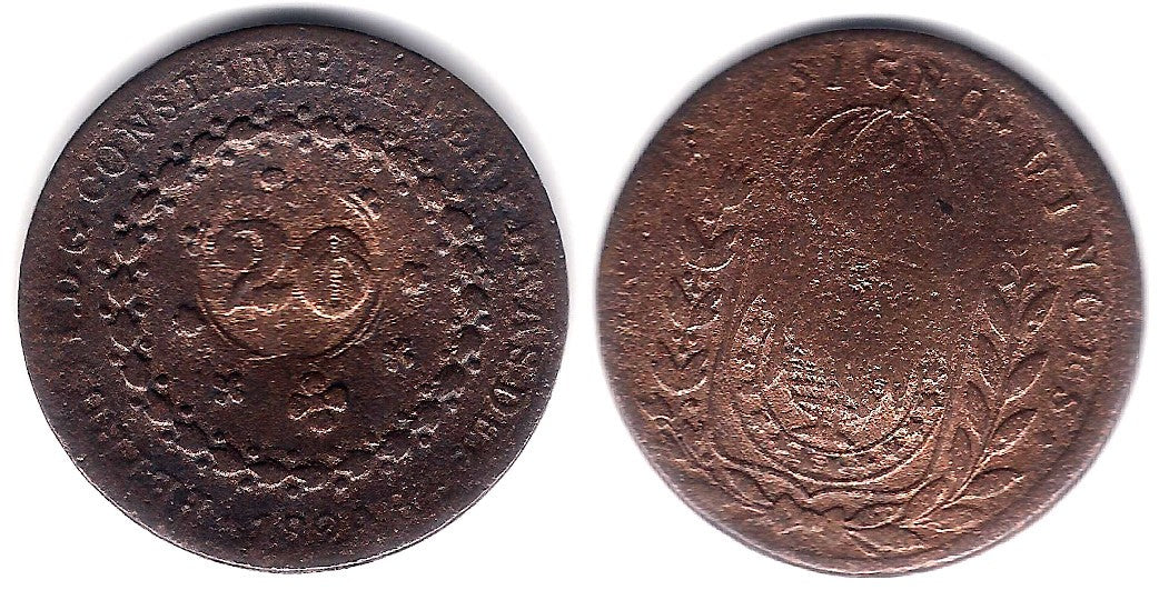 (436.1) Brasil. 1835(1824R). 20 Reis sobre 40 Reis (BC)