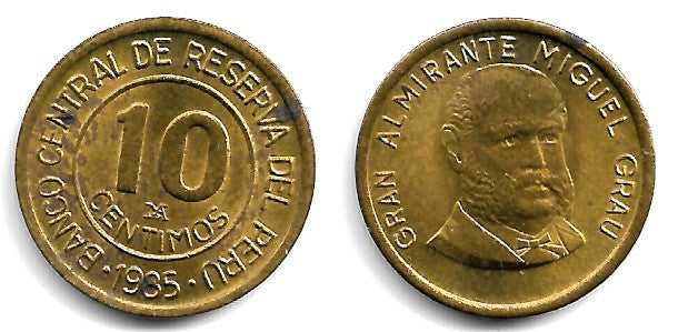 (293) Perú. 1985. 10 Céntimos (MBC) Manchas