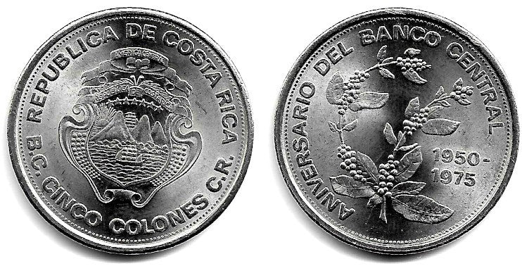 (203) Costa Rica. 1975. 5 Colones (SC-)