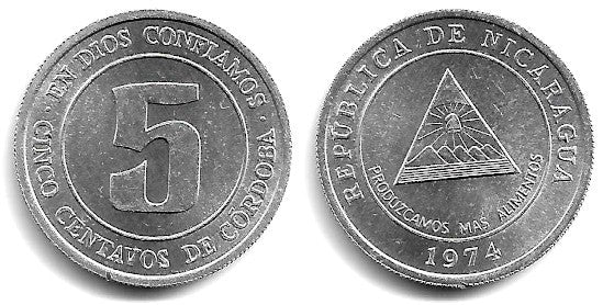 (28) Nicaragua. 1974. 5 Centavos (SC)