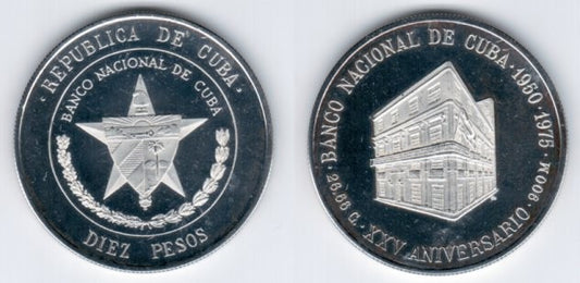 (37) Cuba. 1975. 10 Pesos (Proof) (Plata)