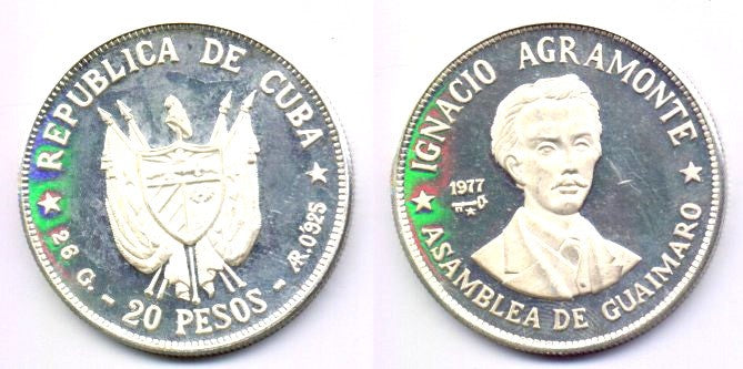 (38) Cuba. 1977. 20 Pesos (Proof) (Plata)