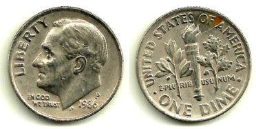 (195a) Estados Unidos de América. 1986(P). 1 Dime (MBC-)