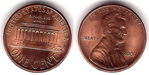 (201) Estados Unidos de América. 2001. 1 Cent (EBC)