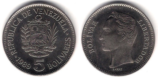 (Y53a.2) Venezuela. 1989. 5 Bolivares (EBC+)