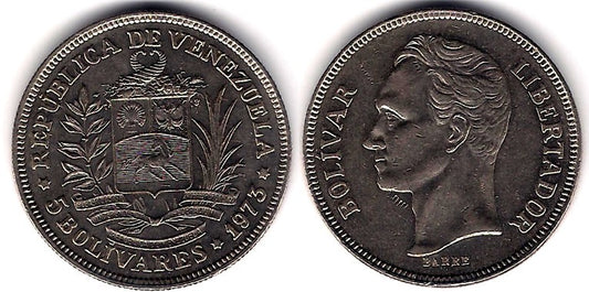 (Y44) Venezuela. 1973. 5 Bolivares (MBC)