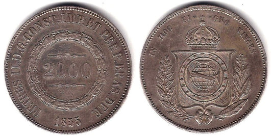 (466) Brasil. 1855. 2000 Reis (EBC-) (Plata)