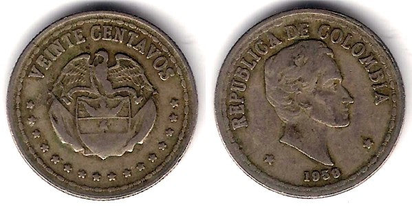 (215.1) Colombia. 1959. 20 Centavos (BC)