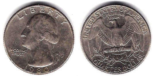 (164a) Estados Unidos de América. 1980(D). Quarter Dollar (MBC-)