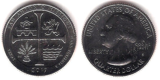 Estados Unidos de América. 2019(S). Quarter Dollar (SC) Sant Antonio Missions