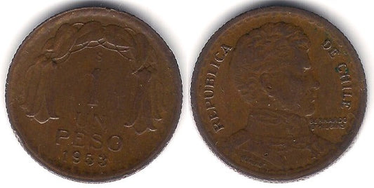 (179) Chile. 1953. 1 Peso (MBC+)