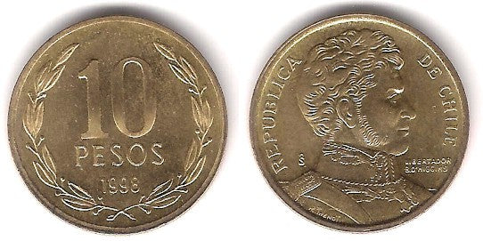 (228.2) Chile. 1998. 10 Pesos (EBC+)