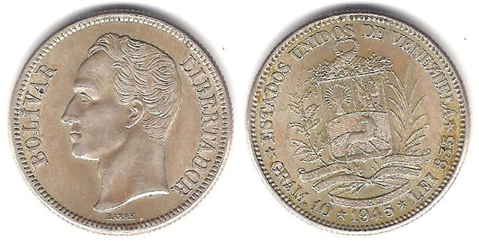 (Y23a) Venezuela. 1945. 2 Bolivares (EBC) (Plata)