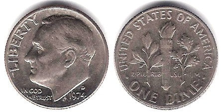 (195a) EStados Unidos de América. 1974(D). 1 Dime (MBC)