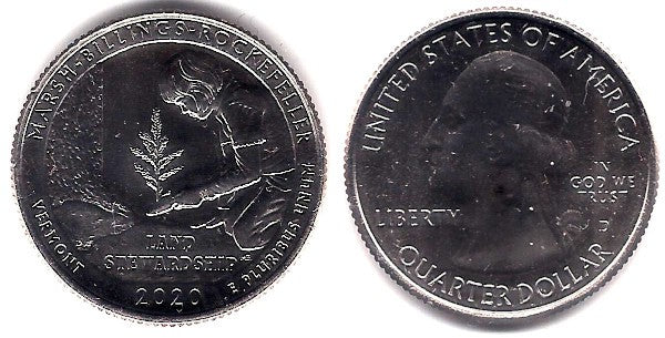 Estados Unidos de América. 2020(D). Quarter Dollar (SC) Marsh-Billings-Rockefeller
