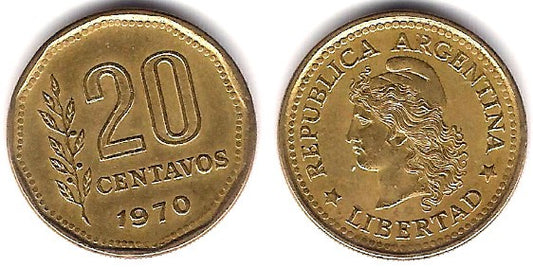 (67) Argentina. 1970. 20 Centavos (MBC)