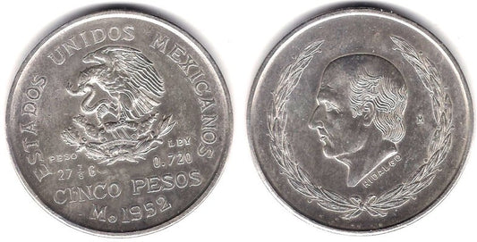 (467) Estados Unidos Mexicanos. 1952. 5 Pesos (EBC+/SC-) (Plata)