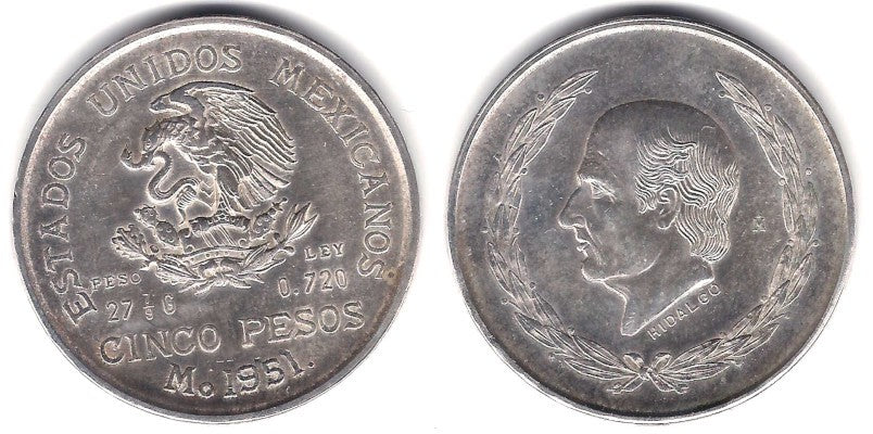 (467) Estados Unidos Mexicanos. 1951. 5 Pesos (EBC+/SC-) (Plata)