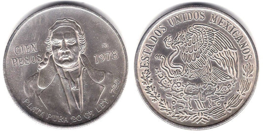 (483.2) Estados Unidos Mexicanos. 1978. 100 Pesos (SC) (Plata)