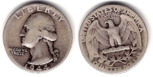 (164) Estados Unidos de América. 1944. Quarter Dollar (BC) (Plata)