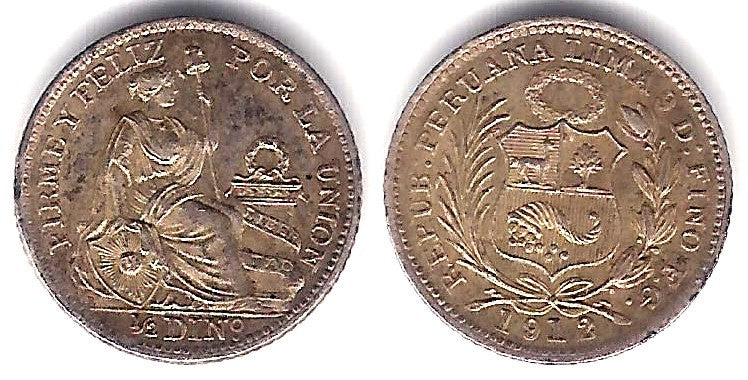 (206.2) Perú. 1912. ½ Dinero (EBC) (Plata)